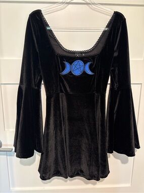 Dollskill NWT Black Goth Witchy Velvet Long-Sleeve Dress